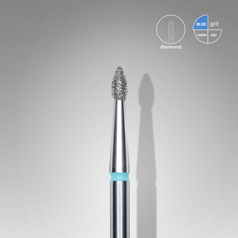 Diamond nail drill bit, pointed “bud”, blue, head diameter 1.8 mm/ working part 4 mm