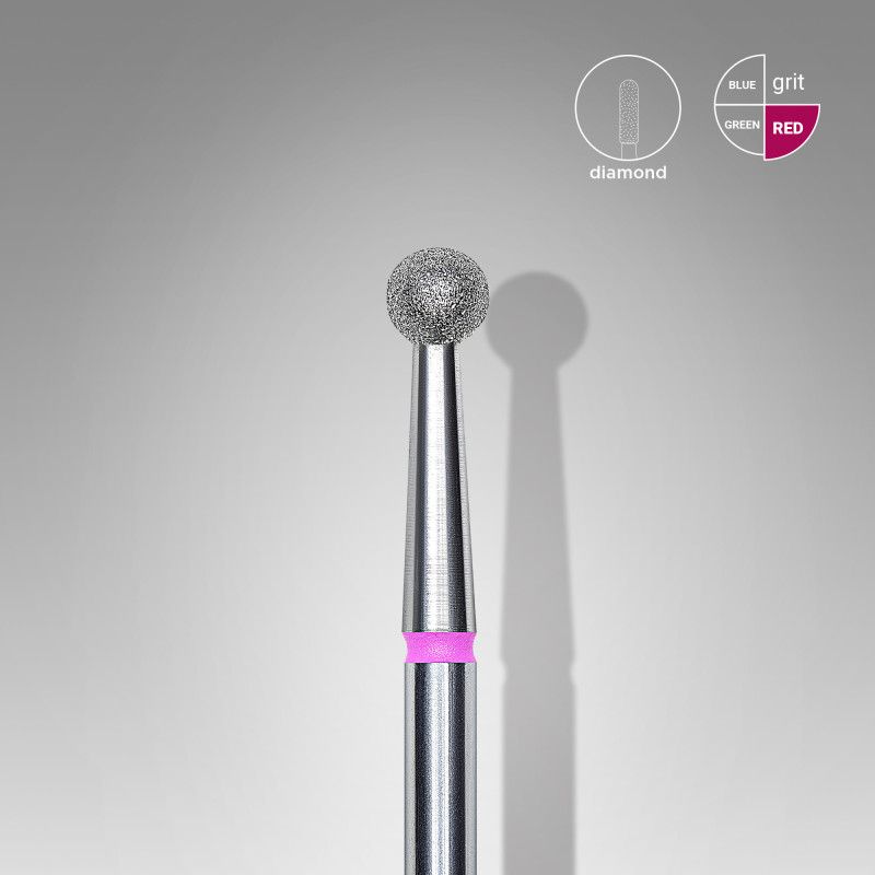 Diamond nail drill bit Staleks, “ball”, red, head diameter - 3,5 mm