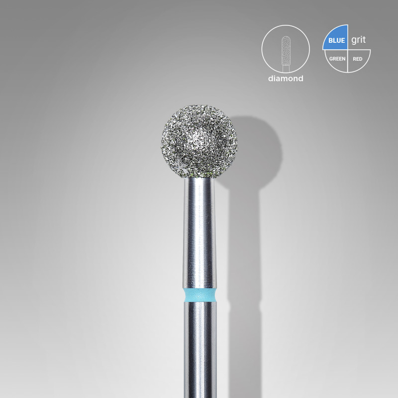 Diamond nail drill bit, “ball”, blue, head diameter 5 mm