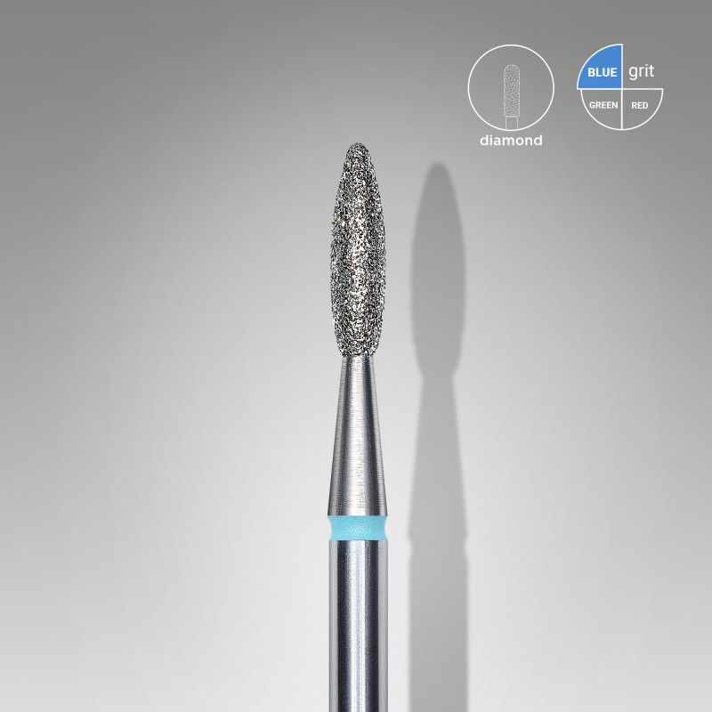 Diamond nail drill bit Staleks, “flame”, blue, head diameter 2.1 mm/ working part 8 mm
