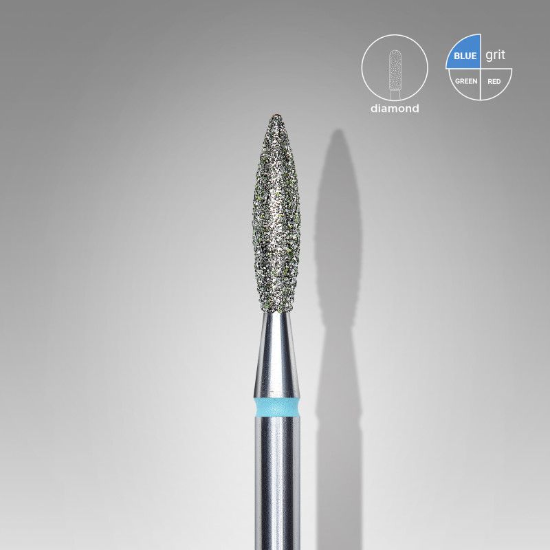 Diamond nail drill bit Staleks, “flame”, blue, head diameter 2.3 mm/ working part 10 mm