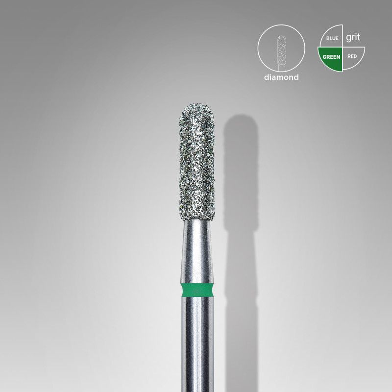 Diamond nail drill bit Staleks, rounded “cylinder”, green, head diameter 2.3 mm/ working part 8 mm