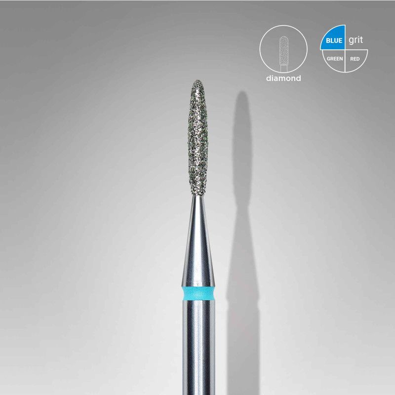 Diamond nail drill bit Staleks, “flame”, blue, head diameter 1.4 mm/ working part 8 mm
