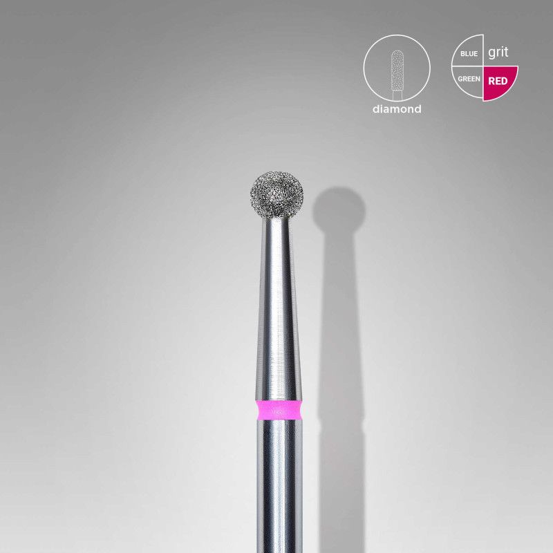 Diamond nail drill bit Staleks, “ball”, red, head diameter 2,7 mm
