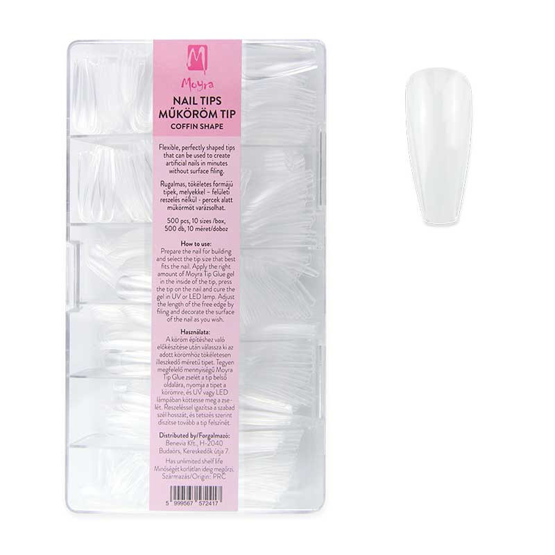 Gel Tips Moyra Coffin shape, transparent, 500 pcs