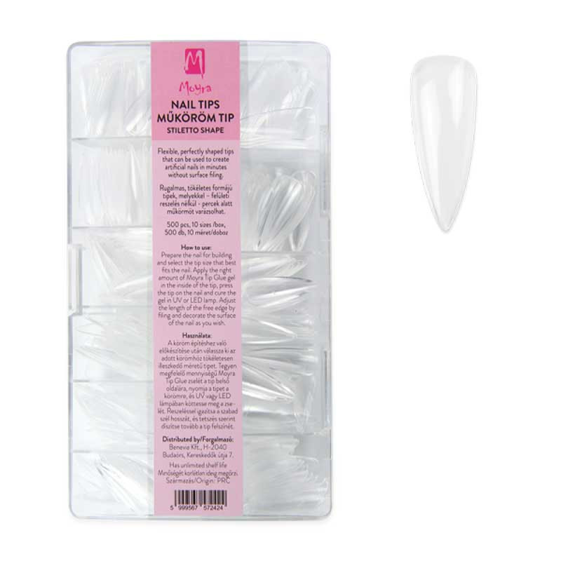 Gel Tips Moyra Stiletto shape, transparent, 500 pcs