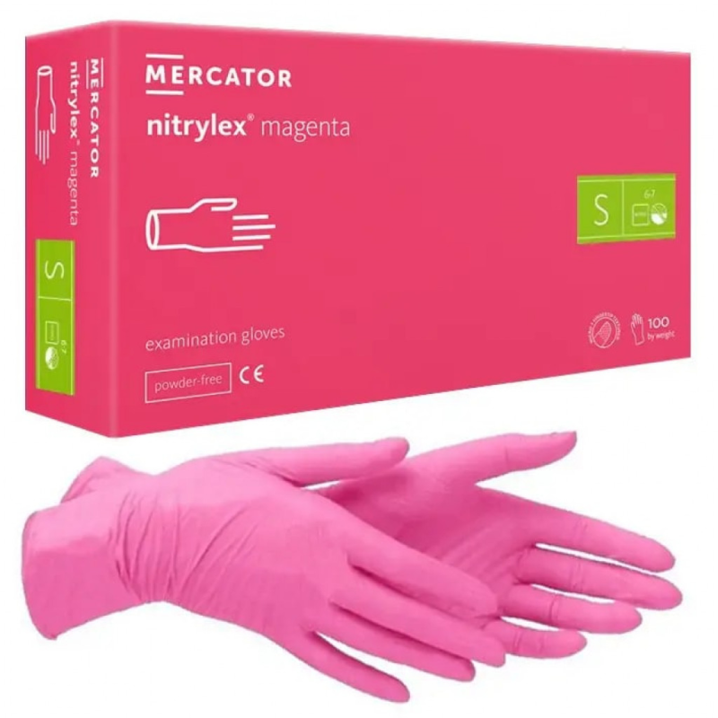 Нитриловые перчатки Nitrylex - розовые - 100 шт. S