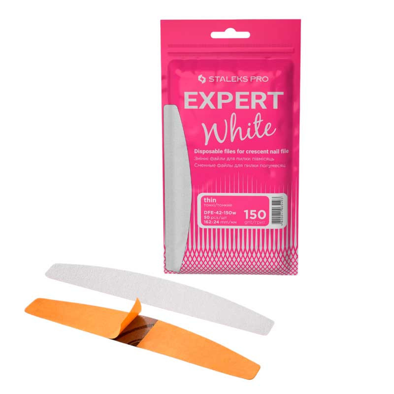 White disposable files for crescent nail file Staleks Pro Expert, 150 grit (50 pcs)