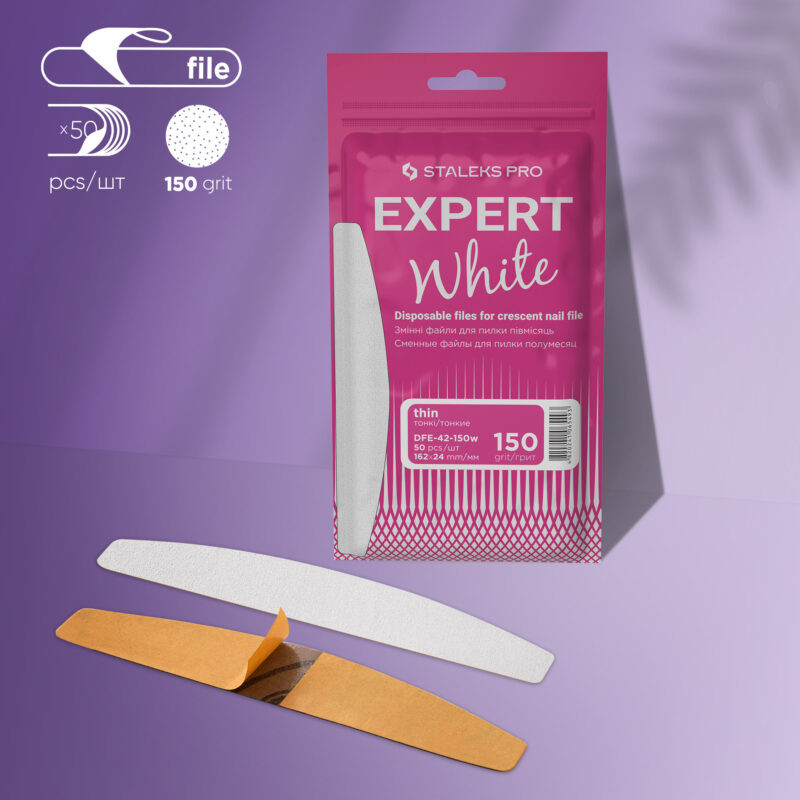 White disposable files for crescent nail file Staleks Pro Expert, 150 grit (50 pcs)