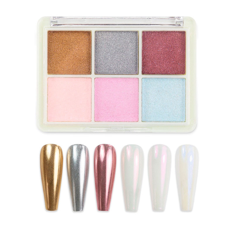 Nail powder, mirror effect, palette 6 colors, No. 1