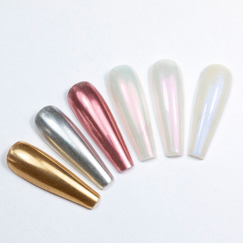 Nail powder, mirror effect, palette 6 colors, No. 1