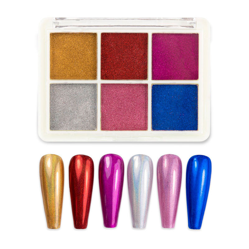 Nail powder, mirror effect, palette 6 colors, No. 2