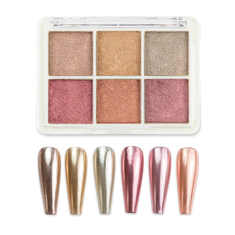 Nail powder, mirror effect, palette 6 colors, No. 3