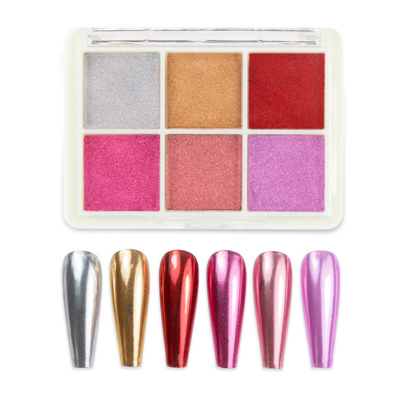 Nail powder, mirror effect, palette 6 colors, No. 4