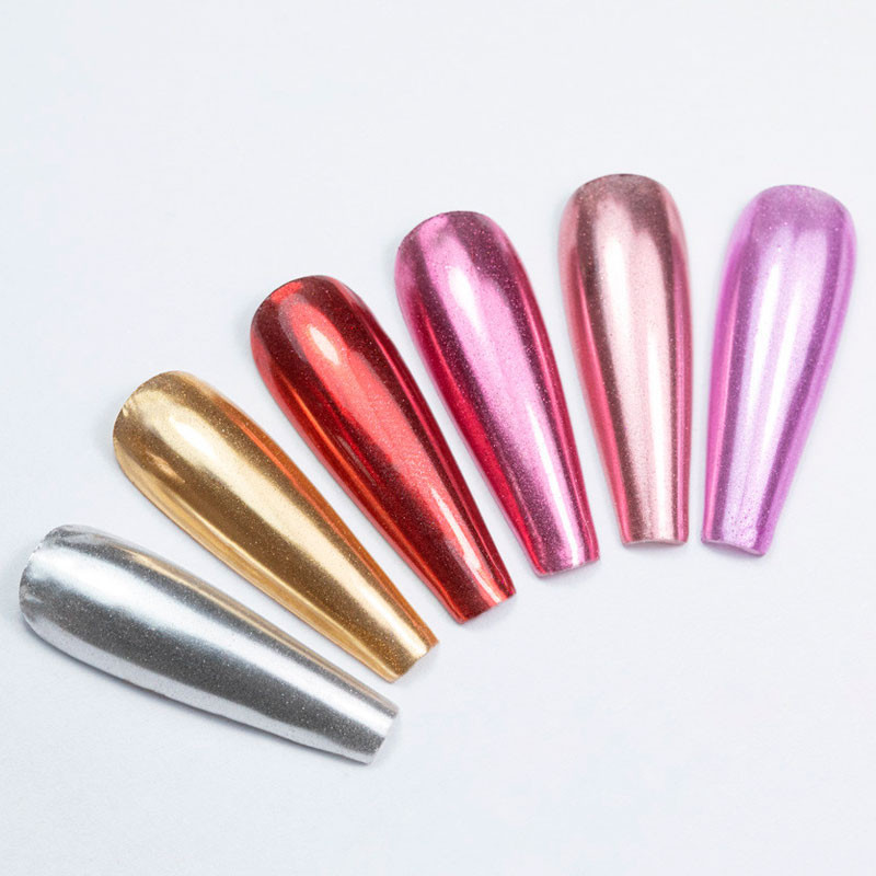 Nail powder, mirror effect, palette 6 colors, No. 4