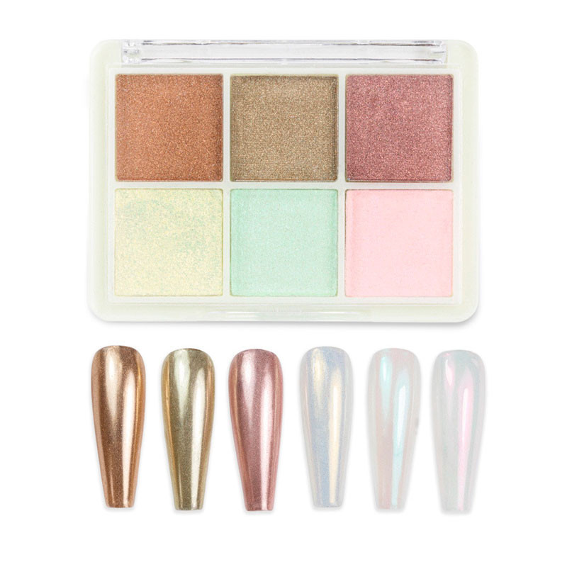 Nail powder, mirror effect, palette 6 colors, No. 5