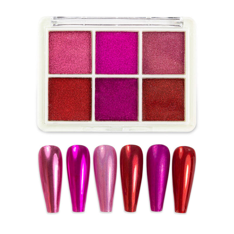 Nail powder, mirror effect, palette 6 colors, No. 6