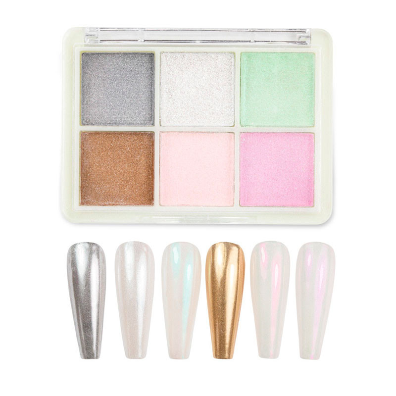 Nail powder, mirror effect, palette 6 colors, No. 7