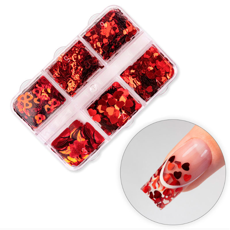 Glitter in the shape of hearts in a palette 6 types