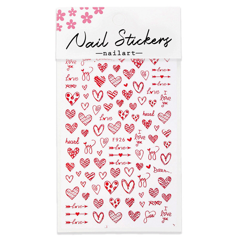 Self-adhesive nail stickers for Valentines Day, red, F926