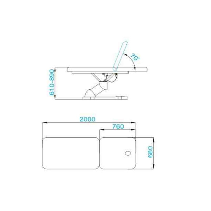 Electric bed for massage azzurro 808 2 pot. White