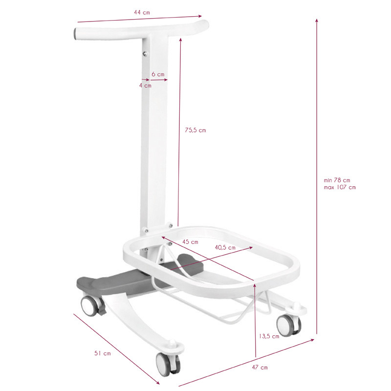 Comfort pedicure tray on wheels with lift function