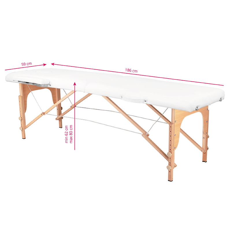 2-section folding massage table, wood comfort, white