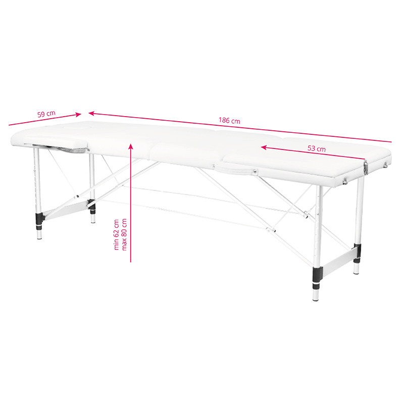 3-section aluminum comfort massage table, white