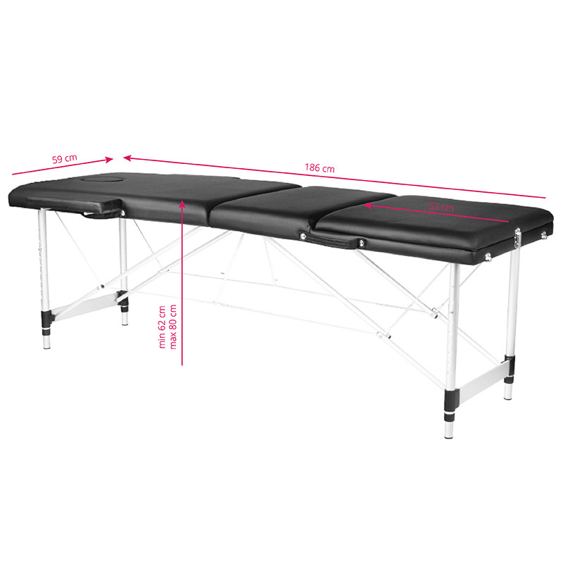 3-section black comfort massage table made of aluminum
