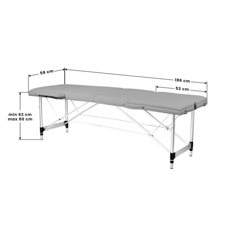 3-section aluminum comfort folding massage table, gray