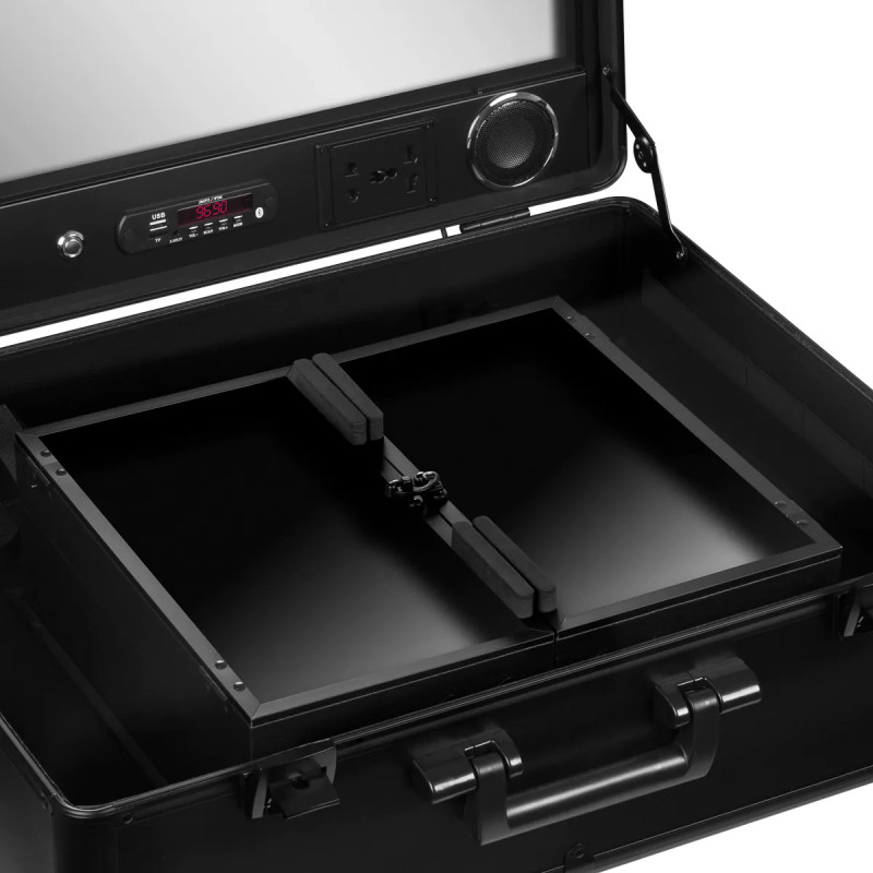 BOX PORTABLE STAND WITH BLACK SPEAKERS