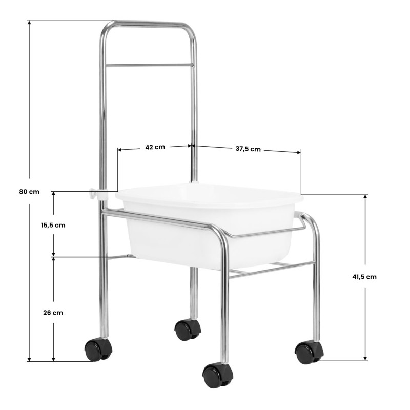 Pedicure tray on wheels, chrome