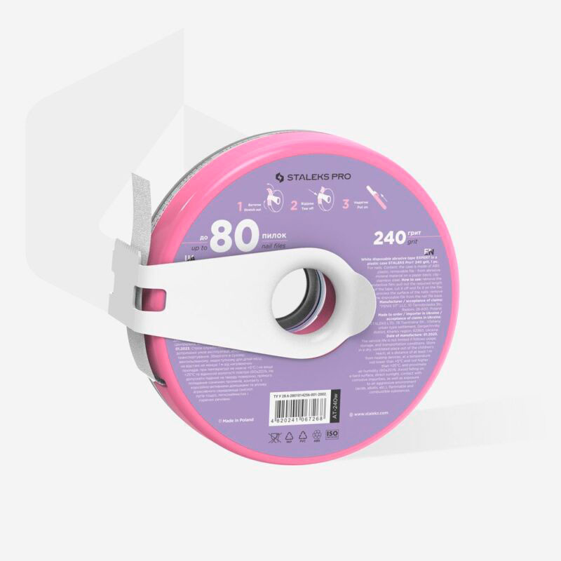 Disposable white abrasive tape Bobbinail STALEKS PRO EXPERT - 240 grit - 7 m - in a plastic case