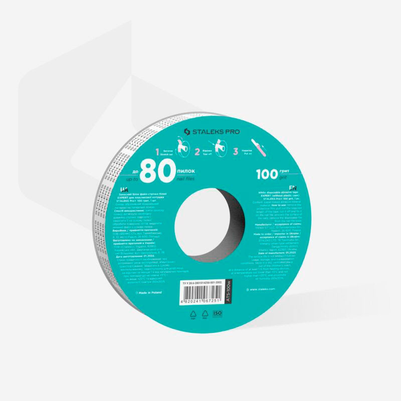 Disposable white abrasive tape Bobbinail STALEKS PRO EXPERT - 100 grit - 7 m - for the plastic case