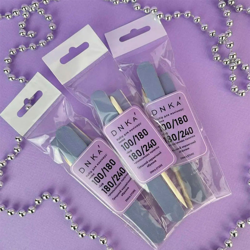 Одноразовый набор -  DNKa Manicure set - пилка, баф, апельсинова паличка