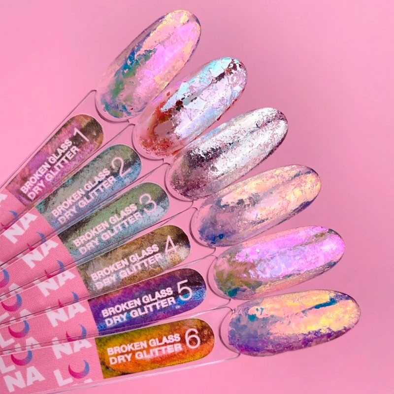 Set trockener Nagelglitter Lunamoon Broken Glass - 6 Stk