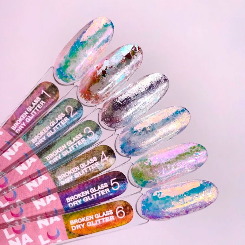 Set trockener Nagelglitter Lunamoon Broken Glass - 6 Stk
