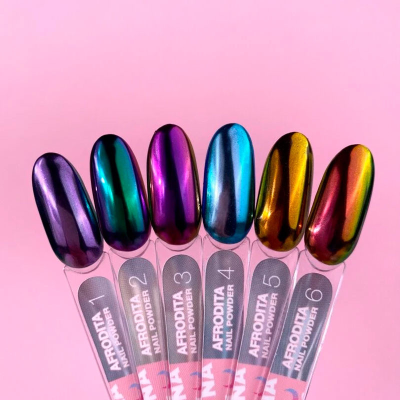 Set von Nagel-Puderpigmenten Lunamoon Afrodita - 6 Stk